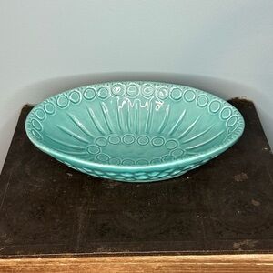 Turquoise Oval Bowl with Textured Design